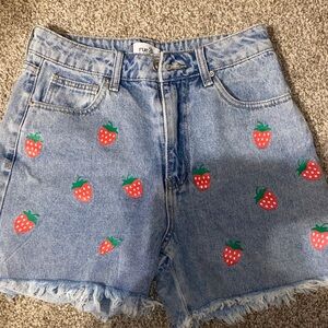 Rue21 Light Blue Jean Shorts with Strawberry Design